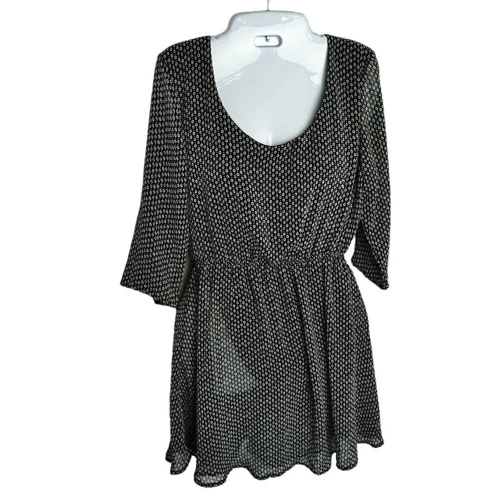 Shana (Revolution Shops) Black Gray Geometric Pattern 3/4 Sleeve Dress Women's M